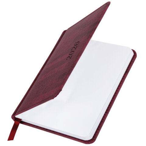 Еженедельник датированный 2026 МАЛЫЙ ФОРМАТ 95х155 мм, А6, BRAUBERG "Wood", под кожу, бордо, 117196 - фото 3