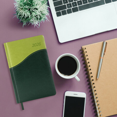 Ежедневник датированный 2026 А5 138x213 мм, BRAUBERG "Bond", под кожу, зеленый/салатовый, 117043 - фото 13