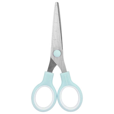 Ножницы BRAUBERG KIDS 130 мм, ручки мятные, закругленные лезвия с линейкой, 274062 - фото 2