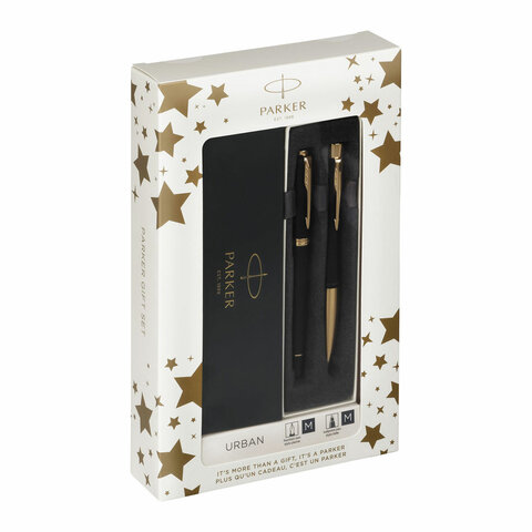 Набор PARKER "Urban Black GT": шариковая ручка синяя и перьевая ручка синяя, 2093381 - фото 1