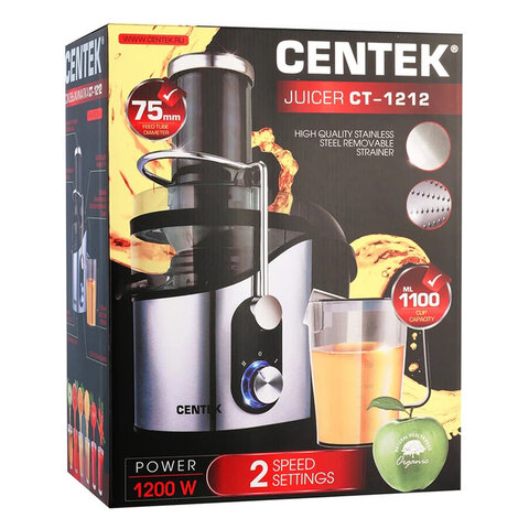 Соковыжималка CENTEK CT-1212, 1200 Вт, стакан 1,1 л, емкость для жмыха 1,7 л, металл, сталь/черный - фото 7