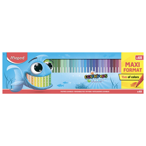 Фломастеры MAPED COLOR'PEPS "Ocean", 48 цветов, смываемые, вентилируемый колпачок, 845727 - фото 1
