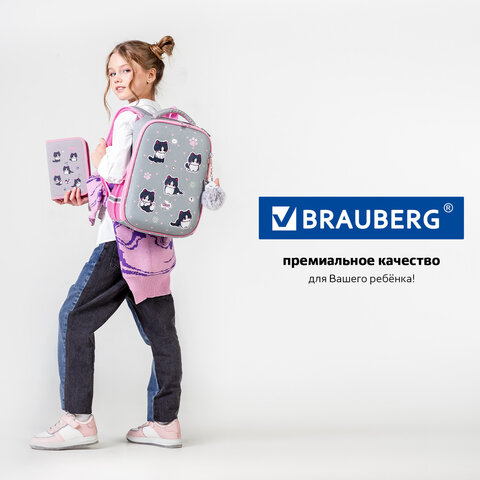 Ранец BRAUBERG LIGHT, 1 отделение, с брелоком, "Cat patches", плюшевые нашивки, 36х26х13 см, 272030 - фото 19