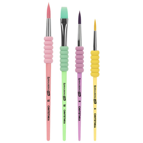 Кисти c EVA-вставкой НАБОР 4 шт. (синтетика круглые №4, 8, 12; плоская №10), блистер BRAUBERG KIDS, 201095 - фото 9