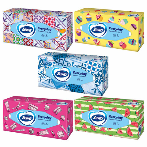 Салфетки косметические 100 штук в картонном боксе, 2-слойные, ZEWA Everyday, 24516, 6286 - фото 1
