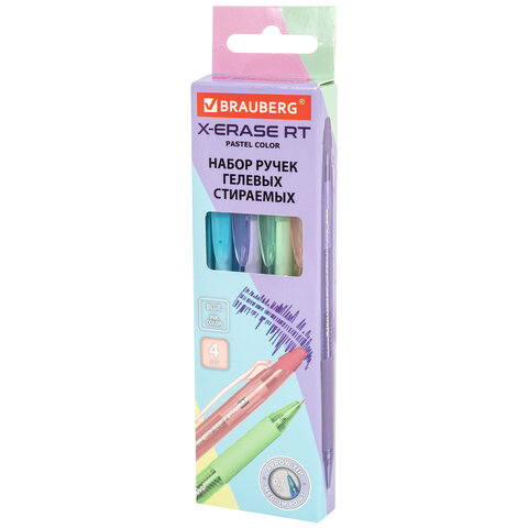 Ручки гелевые стираемые автоматические BRAUBERG "X-ERASE RT PASTEL COLOR", СИНИЕ, НАБОР 4 ШТ., пишущий узел 0,7 мм, линия 0,5 мм, 144426 - фото 14