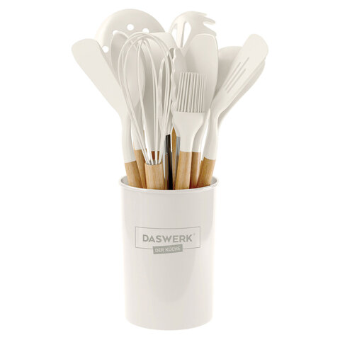 Набор силиконовых кухонных принадлежностей с деревянными ручками 12 в 1, молочный, DASWERK (ДАСВЕРК), 608193 - фото 2