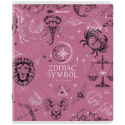 Тетрадь А5, 48 л., BRAUBERG, скоба, клетка, матовая ламинация, фольга, "Zodiac Symbol" (микс в спайке), 404369 - фото 4
