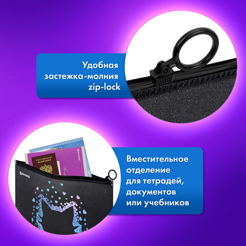Папка для тетрадей BRAUBERG А4, 1 отделение, пластик, на zip-lock молнии, "Pretty face", 273319 - фото 9