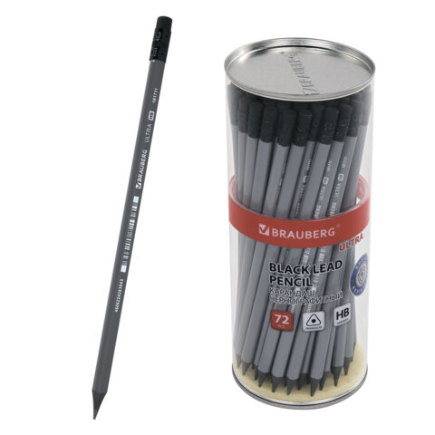 Карандаш чернографитный BRAUBERG "ULTRA", 1 шт., HB, с ластиком, пластиковый, 181711 - фото 1