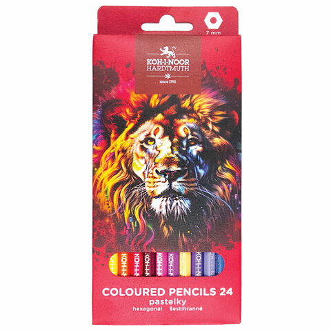 Карандаши цветные KOH-I-NOOR "RED LION" 24 цвета, шестигранные, 2,8 мм, натуральное дерево, 3554/24, 3554024063KS - фото 1