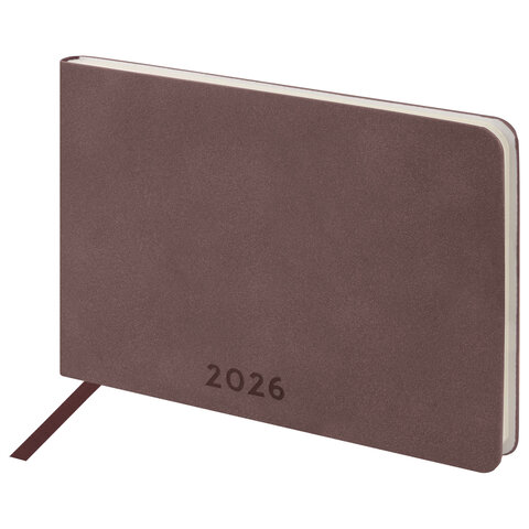 Еженедельник датированный 2026 МАЛЫЙ ФОРМАТ 105х160 мм, А6, BRAUBERG "Unique", темно-коричневый, 117207 - фото 1