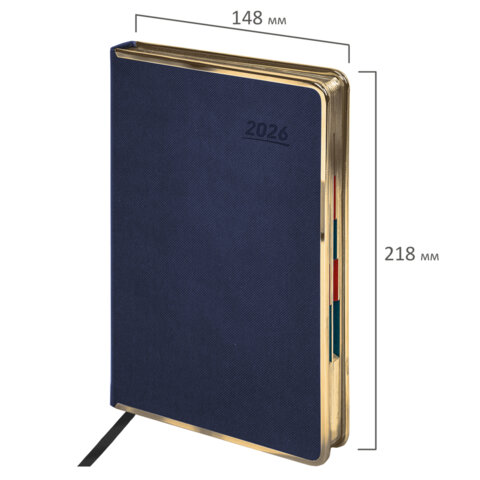 Ежедневник датированный 2026 А5 148х218 мм, GALANT "Infinity Gold", под кожу, темно-синий, 117503 - фото 2