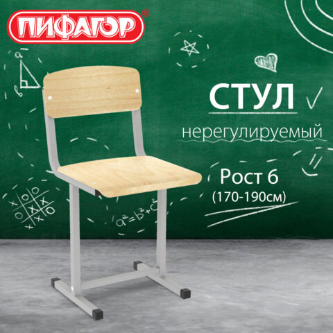 Стул ученический, нерегулируемый ПИФАГОР SC-1, 380х380х790 мм, рост 6 (170-190 см), серый каркас, фанера, 533348 - фото 9