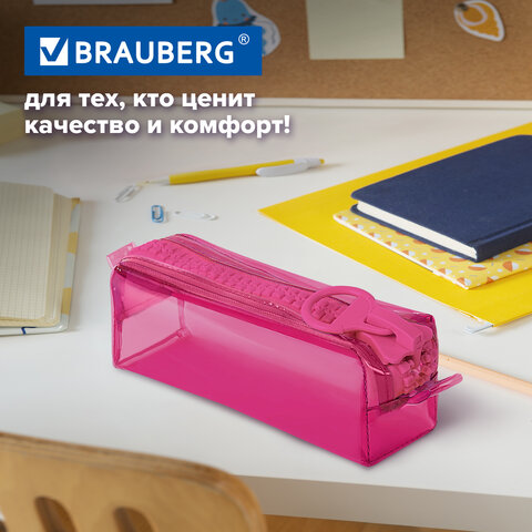 Пенал BRAUBERG с объемной "тракторной" молнией, 1 отделение, ПВХ, 22х8х6,5 см, "Ultra pink", 272340 - фото 13