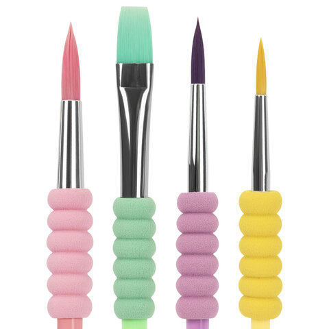 Кисти c EVA-вставкой НАБОР 4 шт. (синтетика круглые №4, 8, 12; плоская №10), блистер BRAUBERG KIDS, 201095 - фото 6