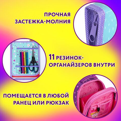 Папка для труда на молнии ЮНЛАНДИЯ А4, 1 отделение, откидная планка, органайзер, "Little bunny", 270984 - фото 11
