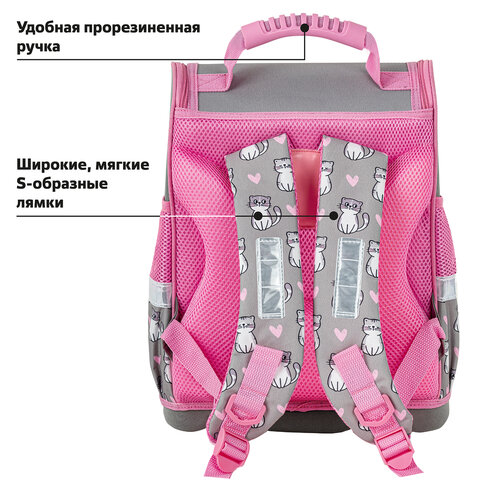 Ранец ЮНЛАНДИЯ WISE, 1 отделение, 3 кармана, устойчивое дно, "Sweet whiskers", 37x29х15 см, 272075 - фото 16