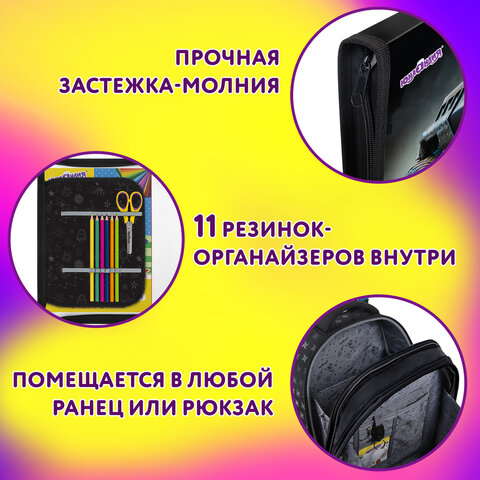 Папка для труда на молнии ЮНЛАНДИЯ А4, 1 отделение, откидная планка, органайзер, "Space driver", 273396 - фото 11