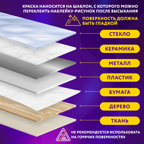 Краски витражные ЮНЛАНДИЯ, 10 цветов + 2 черных контура, 12 туб по 10,5 мл, книга шаблонов, 191759 - фото 17