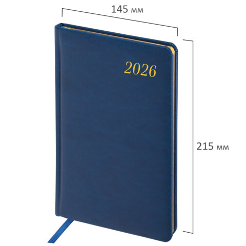 Еженедельник датированный 2026, А5, 145х215 мм, BRAUBERG "Iguana", под кожу, синий, 117170 - фото 2