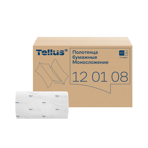 Полотенца бумажные 250 шт., Tellus/TORK (H3) UNIVERSAL, КОМПЛЕКТ 20 пачек, белые, 23х23 см, V-сложение, 120108 - фото 1