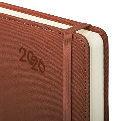 Ежедневник датированный 2026, А5, 138x213 мм, BRAUBERG "Optimal", под кожу, резинка, держатель для ручки, коричневый, 117468 - фото 3