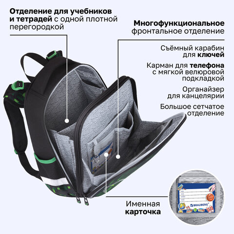 Ранец BRAUBERG PREMIUM, 2 отделения, с брелоком, "Кибер-паук", ЛАМПОЧКИ, 38х29х16 см, 273101 - фото 23