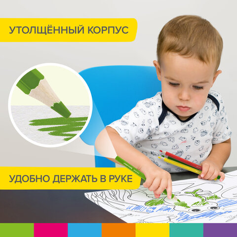Карандаши цветные утолщенные BRAUBERG KIDS, 12 цветов, шестигранные, грифель 5 мм, натуральное дерево, 181878 - фото 9