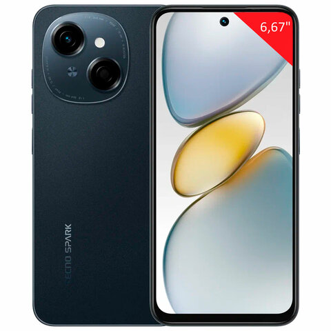 Смартфон TECNO SPARK GO1, 2 SIM, 6,67", 4.5G, 13/8 Мп, 4/128 ГБ, черный, пластик, TCN-KL4.4.128.BK - фото 1