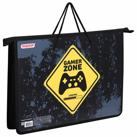 Папка на молнии с ручками ПИФАГОР А4, 1 отделение, пластик, ручки-шнурок, "Game Zone", 271470 - фото 1