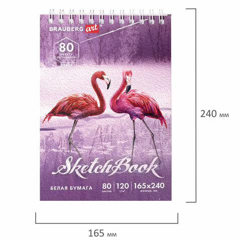 Скетчбук, белая бумага 120 г/м2 165х240 мм, 80 л., гребень, твердая обложка, BRAUBERG ART DEBUT, 112990 - фото 3