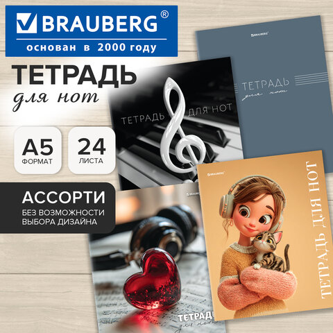 Тетрадь для нот А5, 24 л., обложка мелованный картон, на скобе, BRAUBERG, МИКС, 405736 - фото 7