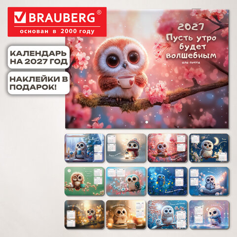 Календарь-планер настенный перекидной на 2027 г., 12 листов, 29,5х42,6 см, BRAUBERG, "Funny owl", 118448 - фото 18