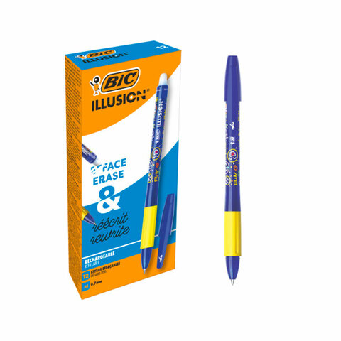 Ручка стираемая гелевая с грипом BIC "Gelocity Illusion", СИНЯЯ, корпус синий, линия 0,3 мм, 516518 - фото 1