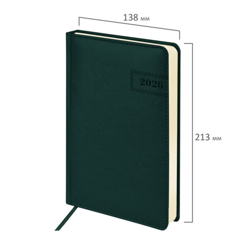 Ежедневник датированный 2026 А5 138x213 мм, BRAUBERG "Imperial", под кожу, темно-зеленый, 117066 - фото 2