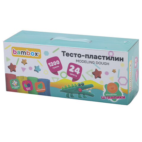 Тесто-пластилин для лепки СУПЕР ПЛАСТИЧНОЕ, 24 цвета, 1200 г, крышки-штампики, BAMBOX (БАМБОКС), 107249 - фото 7