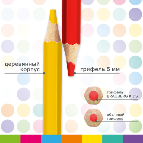 Карандаши цветные утолщенные BRAUBERG KIDS, 12 цветов, шестигранные, грифель 5 мм, натуральное дерево, 181878 - фото 11
