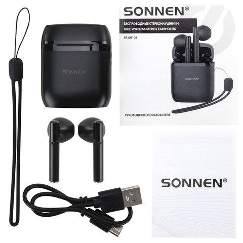 Наушники беспроводные TWS вкладыши с микрофоном, SONNEN EP-BH10B, Bluetooth 5.3, черные, 514122 - фото 15