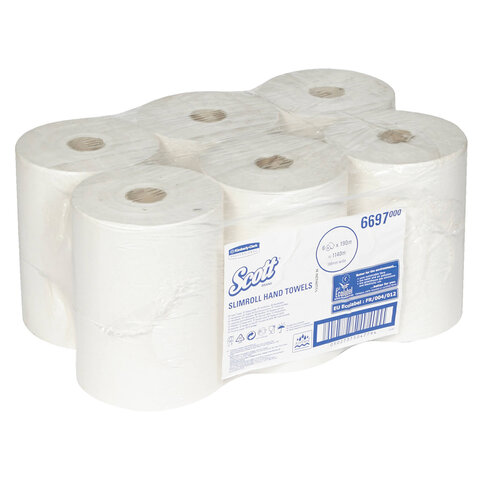 Полотенца бумажные рулонные KIMBERLY-CLARK Scott, КОМПЛЕКТ 6 шт., Slimroll, 190 м, белые, 6697 - фото 2