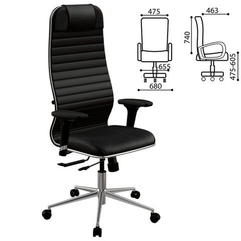 Кресло МЕТТА "ErgoLife" 10 B1-117D, хром, синхромеханизм, 2D-подлокотники, экокожа, черное - фото 3