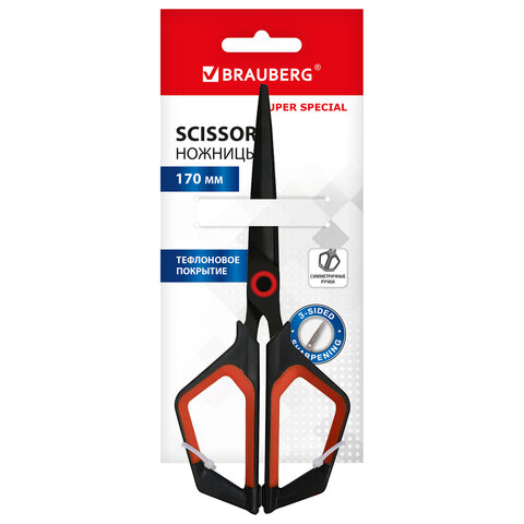 Ножницы BRAUBERG "Super special", 170 мм, черные, 3-сторонняя заточка, тефлоновое покрытие, 238848 - фото 1