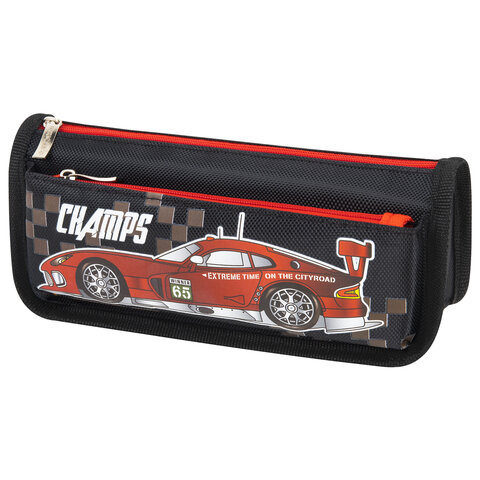 Пенал мягкий ЮНЛАНДИЯ, 2 отделения, полиэстер, "Car champion", черный, 21х6х9 см, 228982 - фото 1