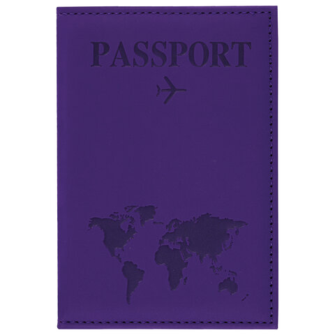Обложка для паспорта "Passport map", экокожа soft-touch, фиолетовая, STAFF, 238762 - фото 2