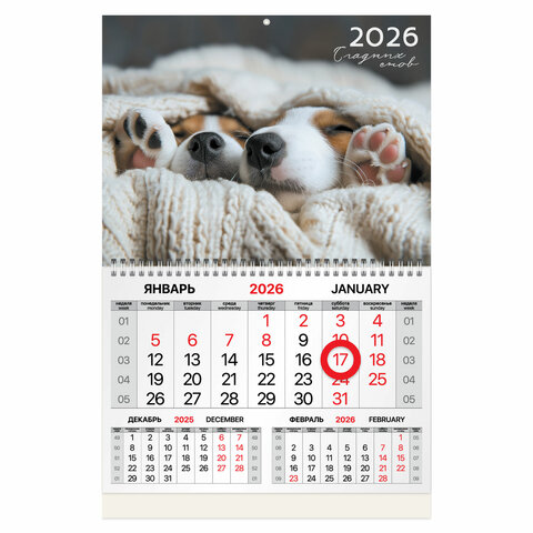Календарь квартальный 2026 г., 1 блок, 1 гребень, магнитный курсор, мелованная бумага, BRAUBERG, "Носики", 116922 - фото 1