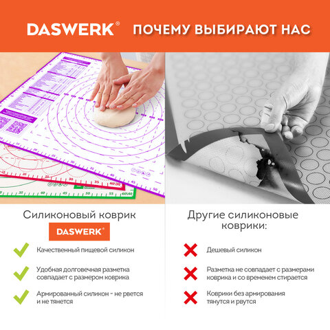 Коврики силиконовые для выпечки 4 в 1: Коврики 30х40 см / 46х66 см, Нож 24 см, Скалка, DASWERK, 608429 - фото 28