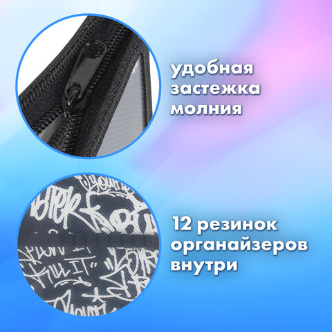 Папка для труда BRAUBERG А4, 2 отделения, пластик, молния сверху, органайзер, "Graffiti", 272215 - фото 8