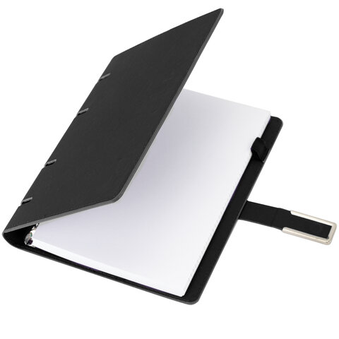 Тетрадь на кольцах А5, 180х220 мм, 120 л., под кожу soft-touch, застежка, BRAUBERG SHADE, черный, 405246 - фото 2
