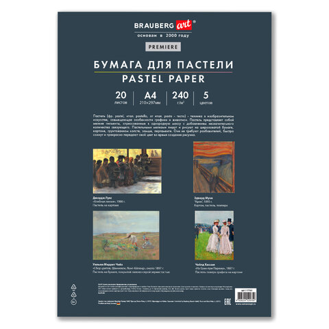 Бумага для пастели АБРАЗИВНАЯ А4, 190х270 мм, в папке, 20 листов, 5 цветов, 240 г/м2, BRAUBERG ART, 117763 - фото 3