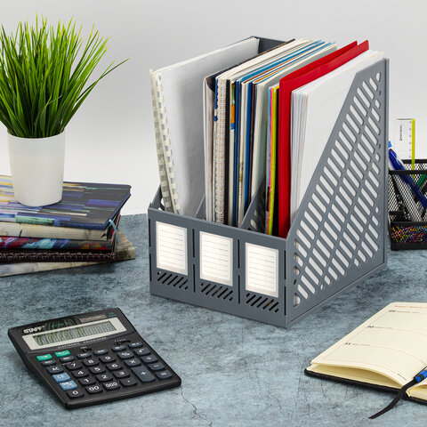 Лоток вертикальный для бумаг BRAUBERG "Office-Expert", 215 мм, 3 отделения, сборный, серый, 238018 - фото 8